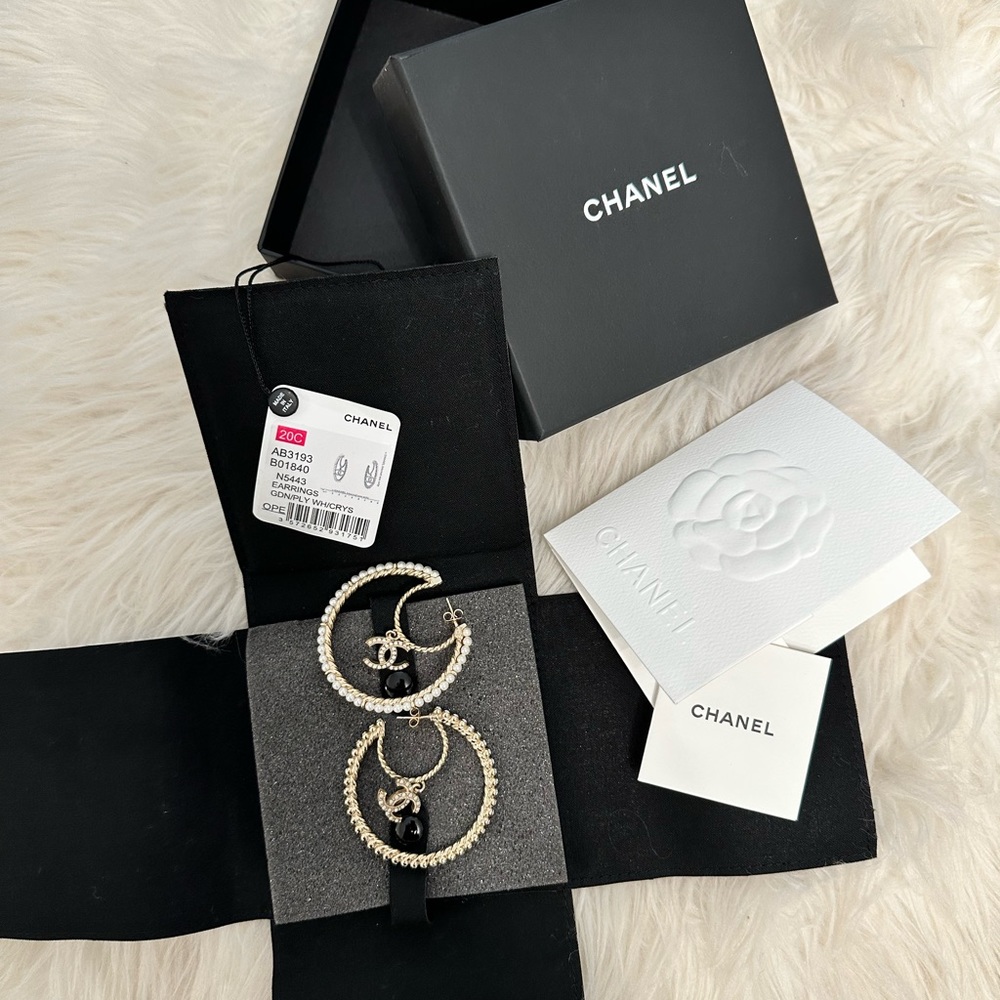 Gold/Pearl/Crystal Chanel Earings with Origional packaging and tag